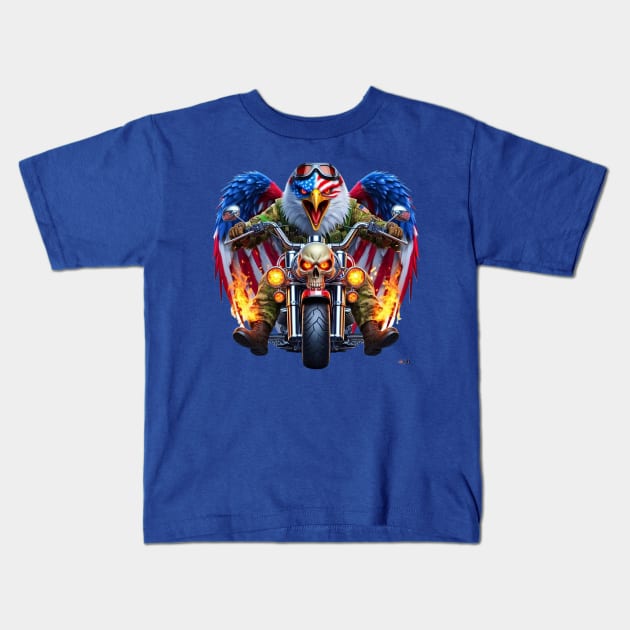 Patriotic Eagle Rider Kids T-Shirt by Darn Doggie Club by focusln